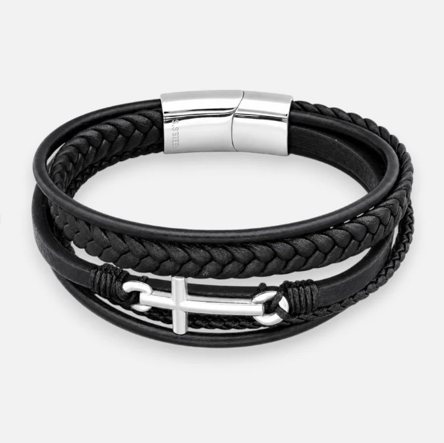 Pulsera Acero Quirúrgico Trenzada Cruz